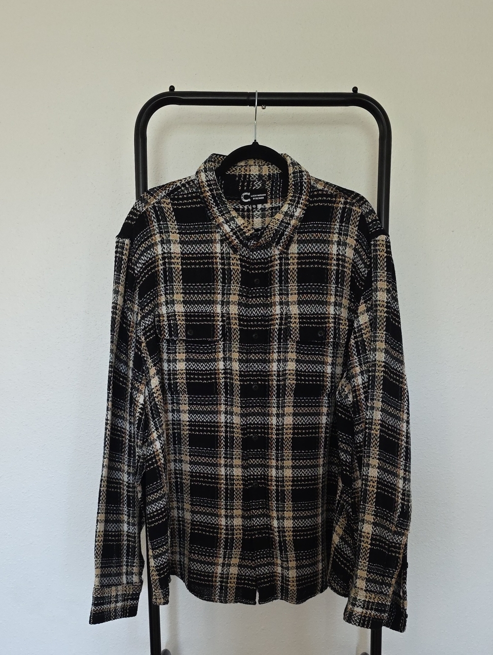 Lucky Brand Plaid Long Sleeve Pullover in Black & Beige. XXL.